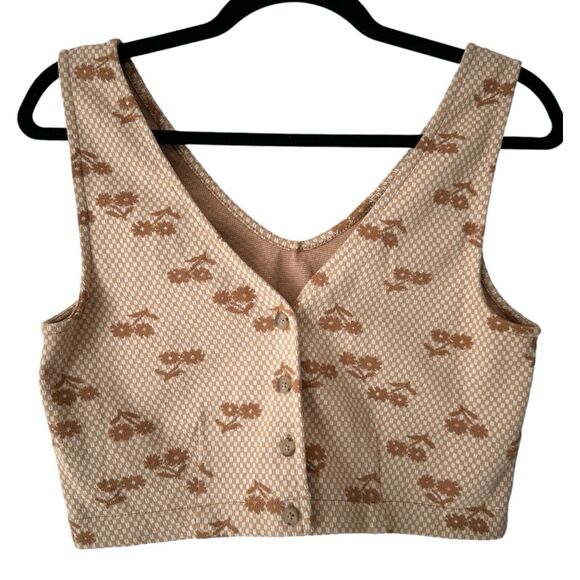 Madewell Crop Tank Top Button Back Brown Geo Daisy Vest Women’s Size Medium - Picture 4 of 7